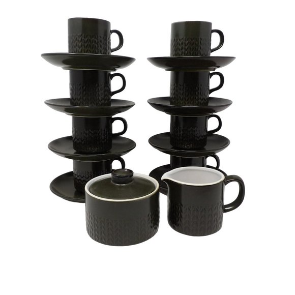 Vintage Coffee Set Flint Stone Pottery Japan Service for 8 with Creamer & Sugar - Picture 4 of 10